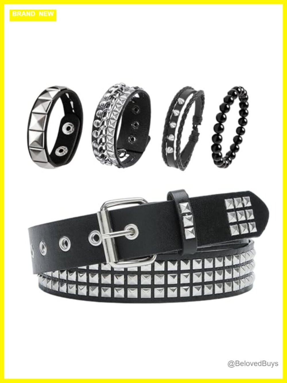 Studded Belt Set with Spiked Bracelets Punk Rock PU Leather